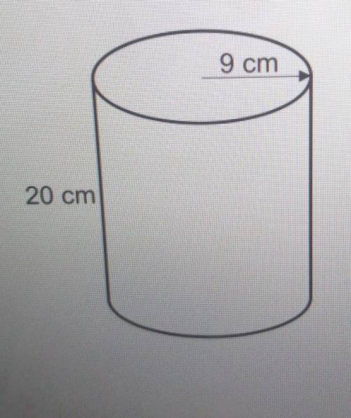 Find the volume of this cylinder.Give your answer to 1 decimal place.9 cm20 cm