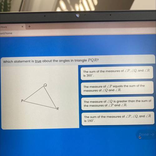 Which statement is true about the angles in triangle PQR?