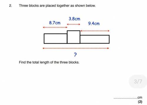Three blocks are placed together as shown below. 3.8cm 8.7cm 9.4cm