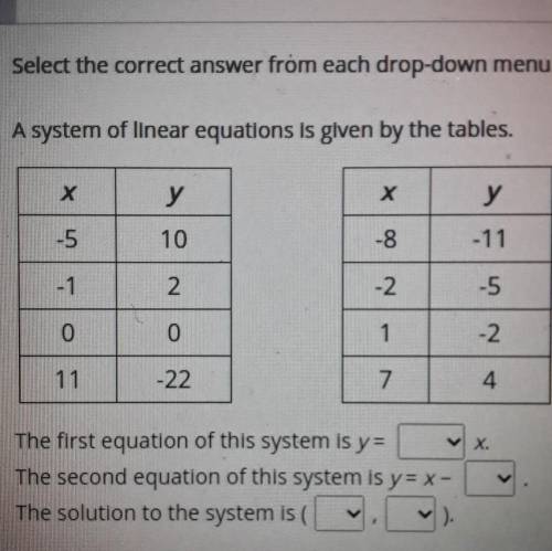 A system of linear equations is given by the tables