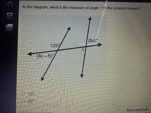 In the diagram, what is the measure of angle 1 to the nearest degree?