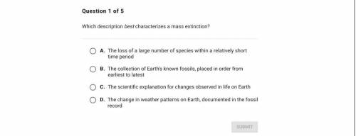 Which description best characterizes a mass extinction?

A.
The loss of a large number of species