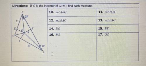 If G is the incenter of AABC, find each measure.