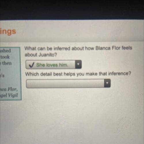 What can be inferred about how Blanca Flor feels

about Juanito?
Which detail best helps you make