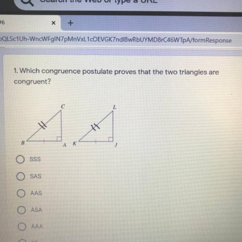 1. Which congruence postulate proves that the two triangles are
congruent?