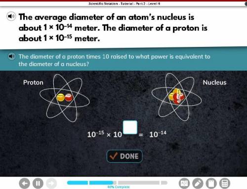 HELP?!?

The diameter of a proton times 10 raised to what power is equivalent to the diameter of a