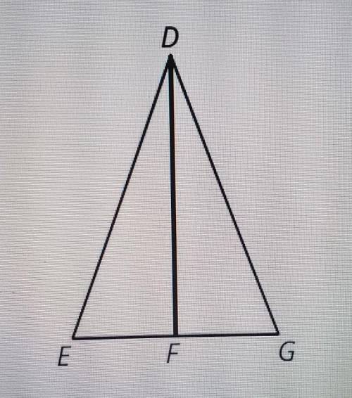 I need help with this math problem its asking if DF is a perpendicular bisector of EG. Are there co