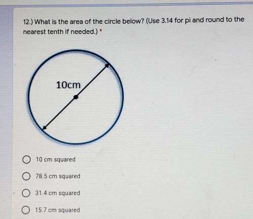 What is the area of the circle below