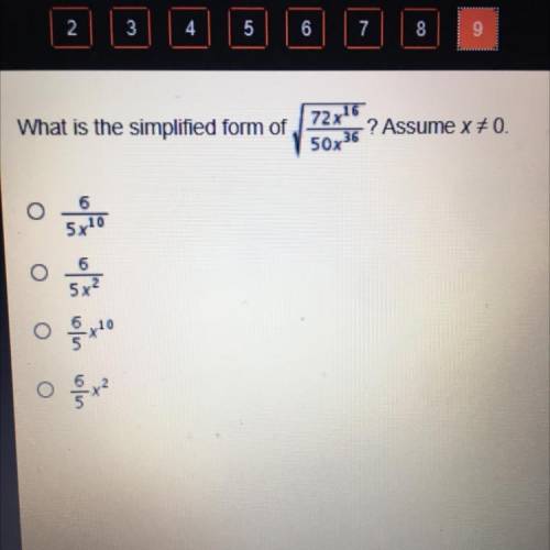 What is the simplified form of 72x16/50x36 Assume x ≠ 0