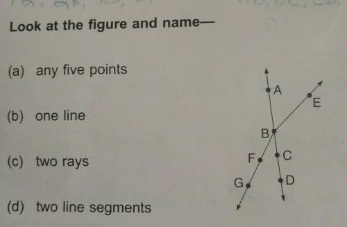6. Look at the figure and name-

(a) any five pointsAE(b) one lineBFC(c) two raysG.D(d) two line s