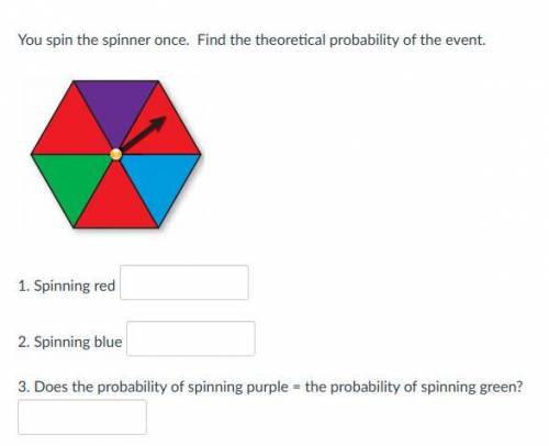 You spin the spinner once. Find the theoretical probability of the event. *show your work*