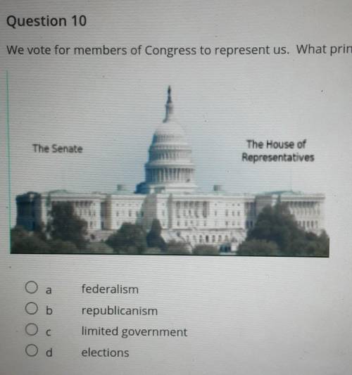 We vote for the members of Congress to represent us. What principle is this?

A. federalism B. Rep
