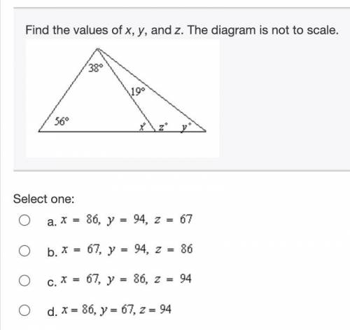 (10) Find the values of x, y, and z. The diagram is not to scale.
