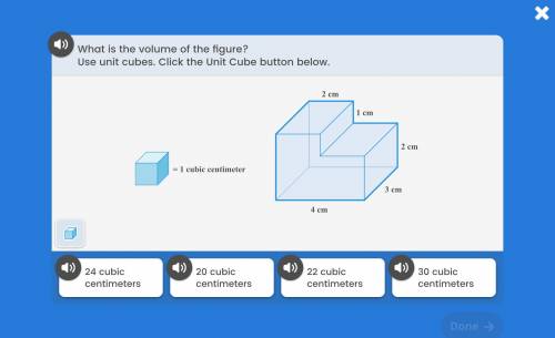 What is the volume of the figure use unit cubes click the unit cube but below