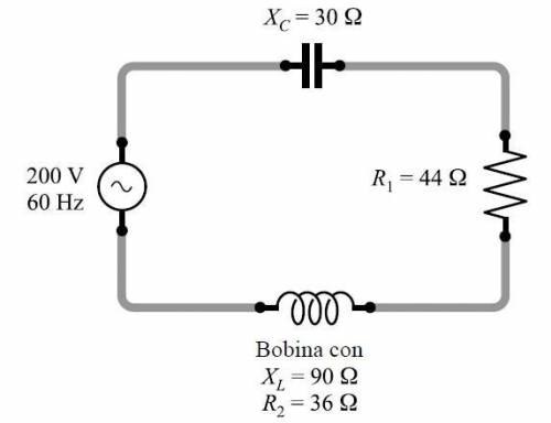 A)Determine the total circuit current

B) the voltage across each element, 
C) The power factor of