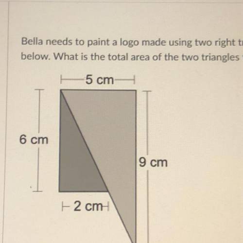 Bella needs to paint a logo made using two right triangles. The dimensions of the logo are shown