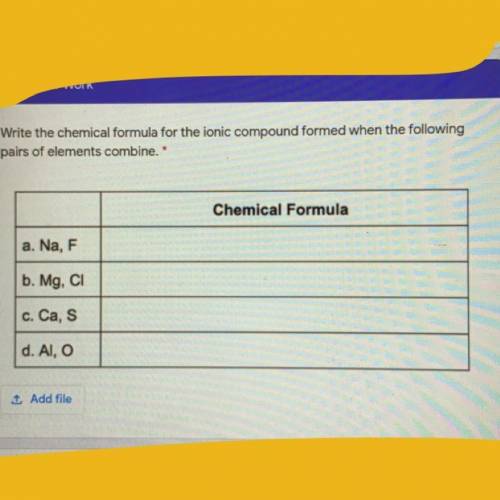 Write the chemical formula for the ionic compound formed when the following

pairs of elements com