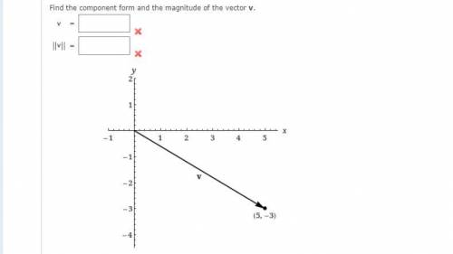 Find the component form and the magnitude of the vector v.