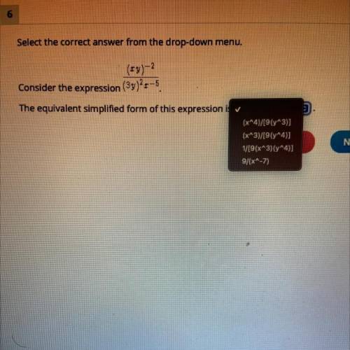 Select the correct answer from the drop-down menu.

(18)-2
Consider the expression (3y)2.-5.
The e