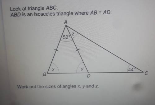 Work out the size angles x,y and z