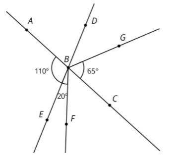 B is the intersection of line AC and line ED. Find the measure of each of the angles.

Give the me
