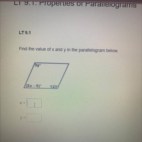 Find the value of x and y in the parallelogram below