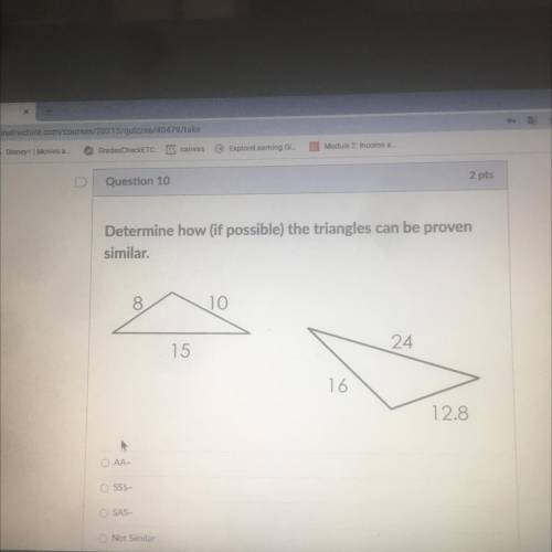 Determine how (if possible) the triangles can be proven

similar. HELP ASAP!! have to show work as