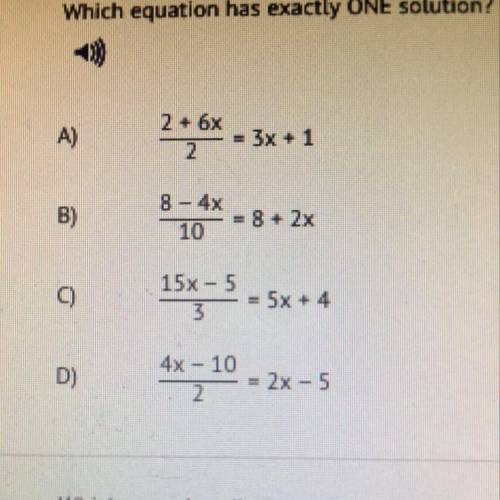 Which equation has exactly ONE solution?