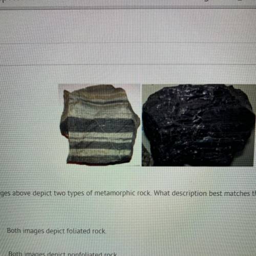The images above depict two types of metamorphic rock. What description best matches these images?