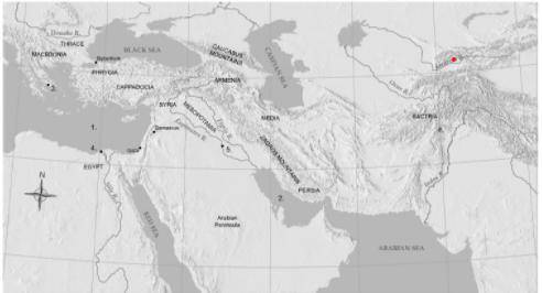 Which number on the map indicates the farthest reaches of Alexander's conquests?

1
3
5
6
Map show