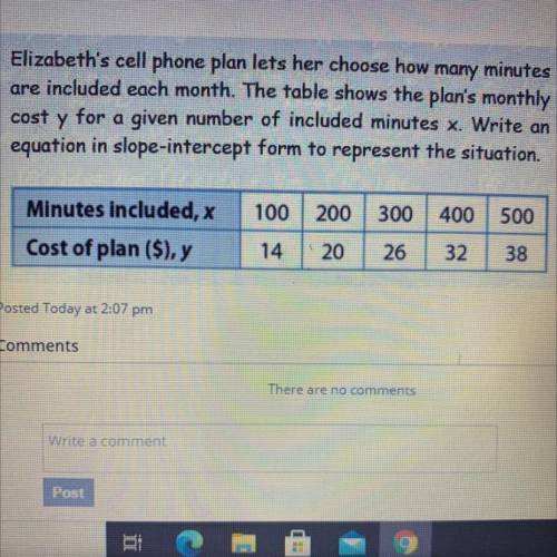 Elizabeth's cell phone plan lets her choose how many minutes

are included each month. The table s