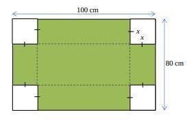 HELP ASAP PLEASE (20 points)

An open-topped box is to be created from a 100 cm by 80 cm piece of