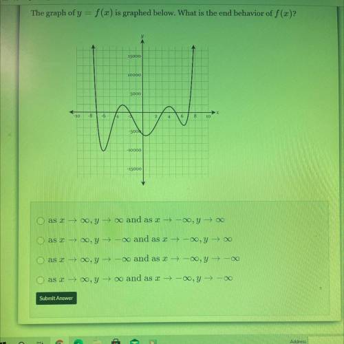 PLEASE HELP ILL GIVE BRAINLIEST The graph of y = f(x) is graphed below. What is the end behavior of