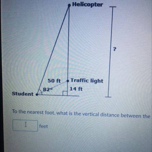 A student is riding a bicycle and sees a traffic light that is 50 feet away . The vertical distance