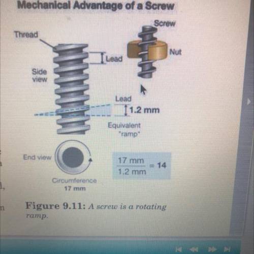 Examine the picture of the screw on page 214. Explain how to calculate the mechanical advantage of