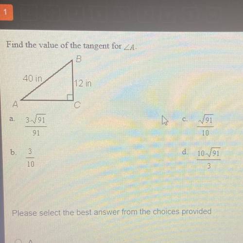 Find the value of the tangent for