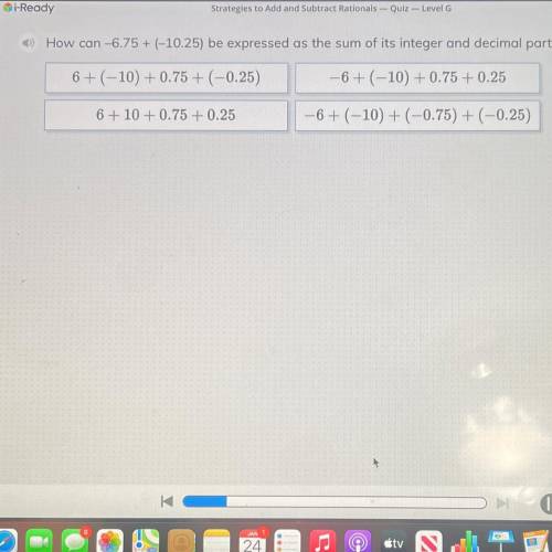 How can -6.75 + (-10.25) be expressed as the sum of its integer and decimal parts?

6+(-10) +0.75