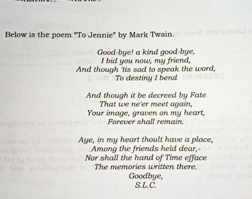 1. How would you compare the style of the poem To Jennie to the structure of the

poems in your
