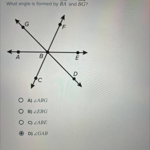 What angle is formed by BA and BG?