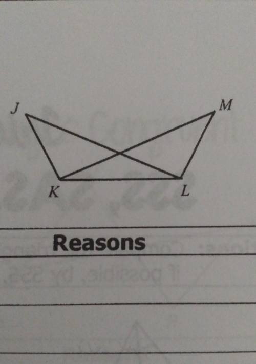 Given : <KJL = <LKM , <JKL=<MLK prove : triangle JKL= triangle MLK