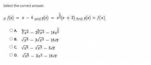 If f(x)=x-6 and g(x)=x^1/2(x+3) , find g(x) X f(x) .
