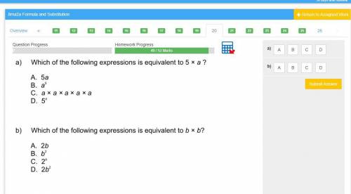 Which of the following expressions are equivalent to 5 x a

Which of the following expressions are