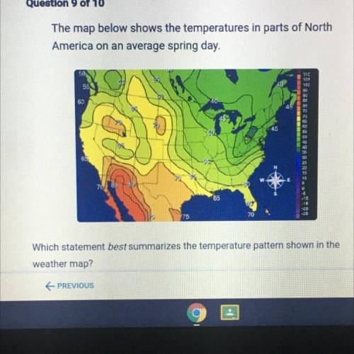 Which statement best summarizes the temperature pattern shown in the

weather map?
A. Temperatures