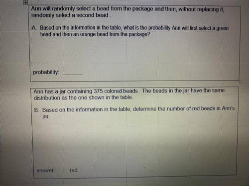 Can someone please help me with these probability questions? Image attached.

Beads in the Package