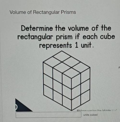 Determine the volume of the rectangular prism if each cube represents 1 unit