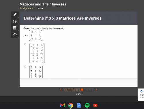 Select the matrix that is the inverse of: [-2 1 1 1 1 3 -2 3 -1]