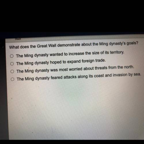 What does the Great Wall demonstrate about the Ming dynasty's goals?

O The Ming dynasty wanted to