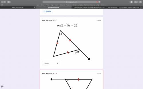 Find the value for x in the equilateral triangle.