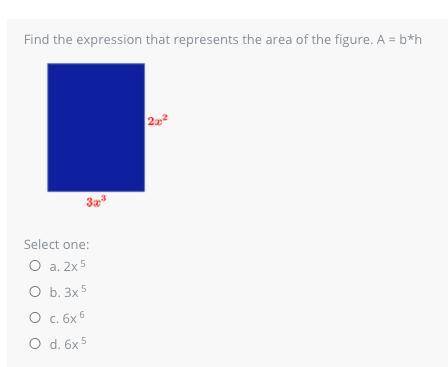 Find the expression that represents the area of the figure. A = b*h.( picture attached)