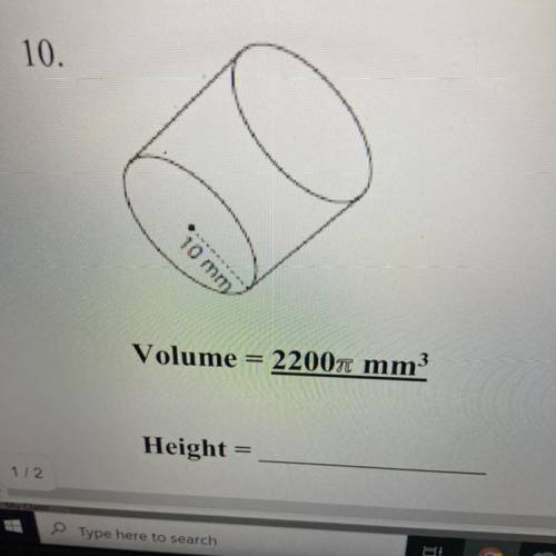 Volume = 2200 mm3
Height